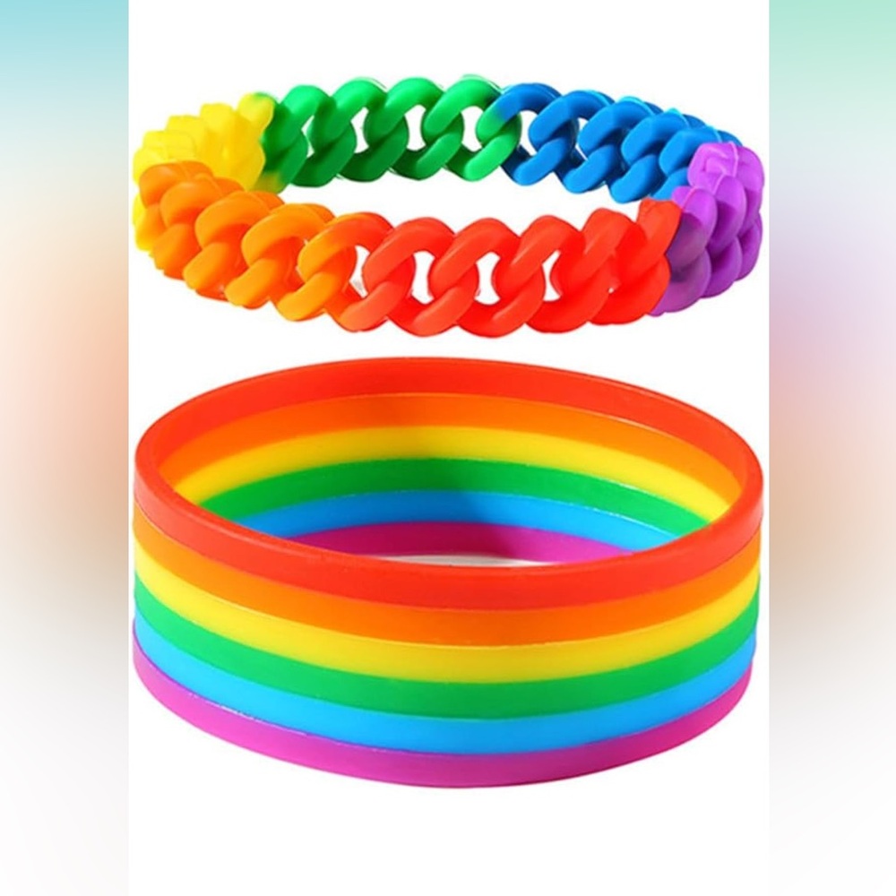 5for$10 Gay Pride Bracelet 2Pcs Water-Proof Rubber BFF Bracelet Rainbow